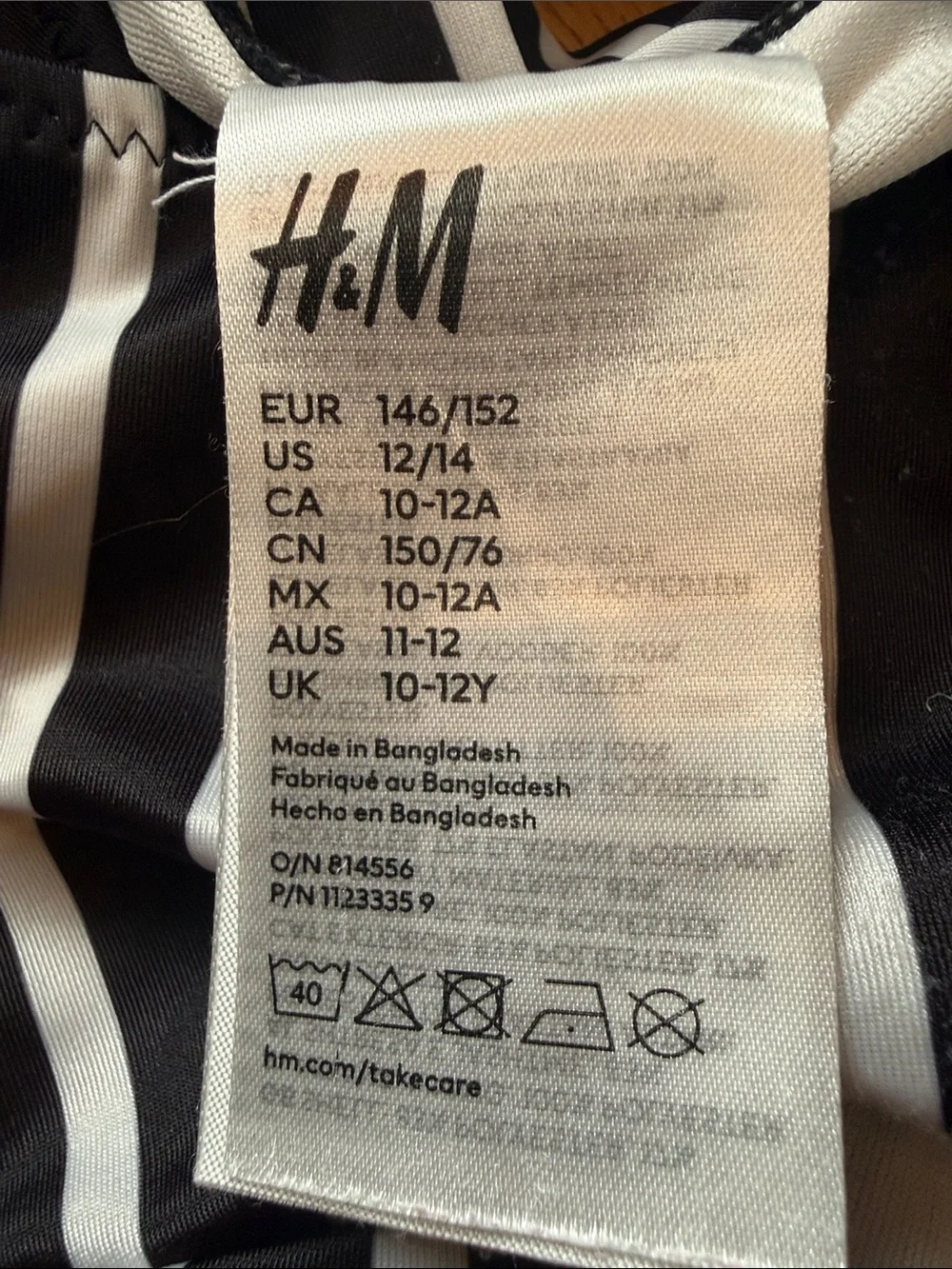 H&M Black and White Striped Kids One-Piece Swimsuit